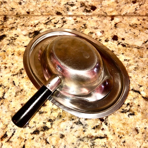 MID CENTURY MODERN Stainless Steel Gravy Boat with Black Wood Handle Vintage - Picture 7 of 16